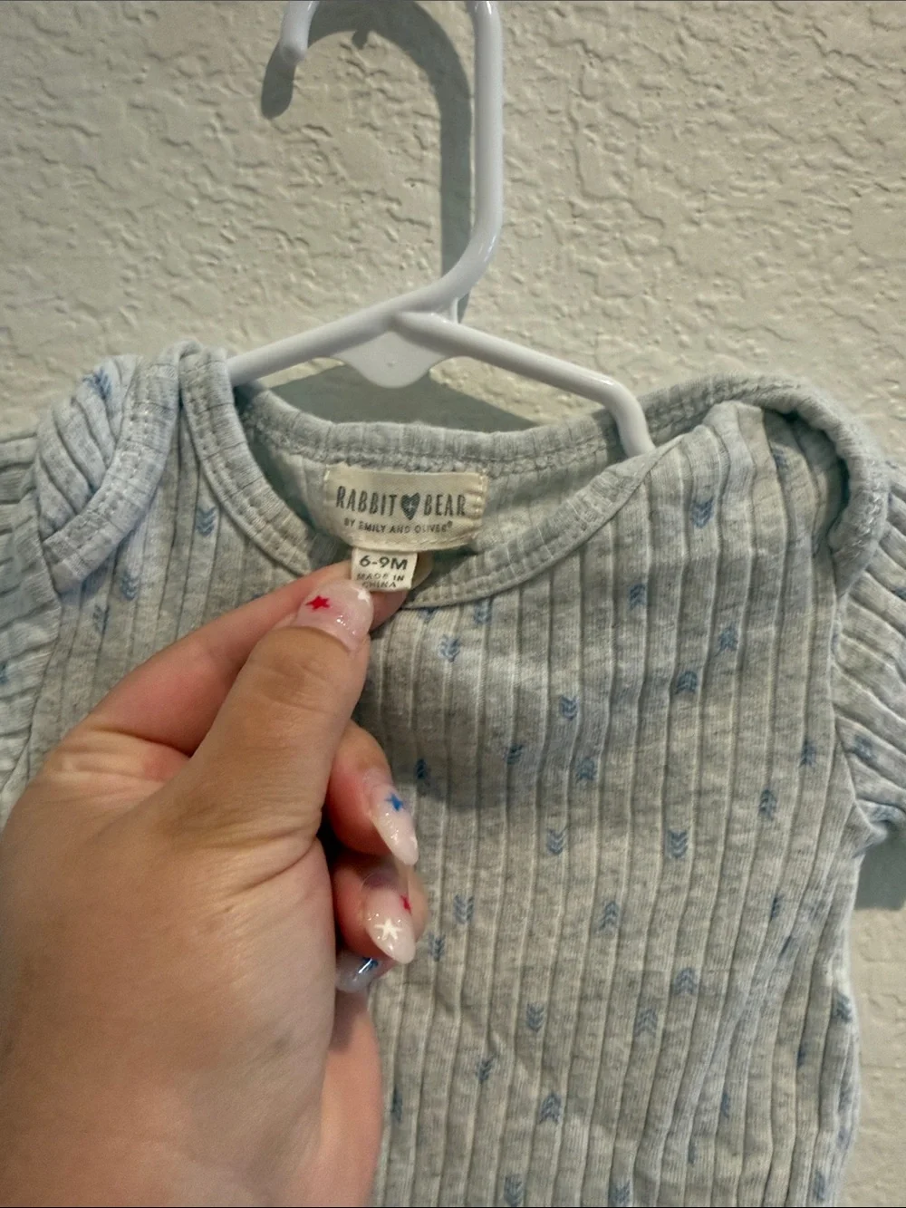 Rabbit Skins Light Gray Ribbed Baby One-Piece with Blue Dot Detail